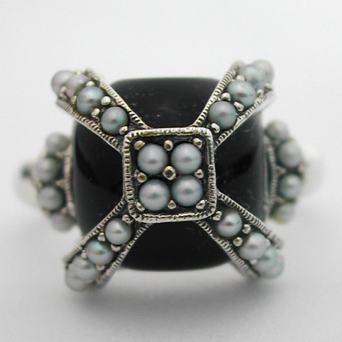 Bague argent onyx perles de culture 177