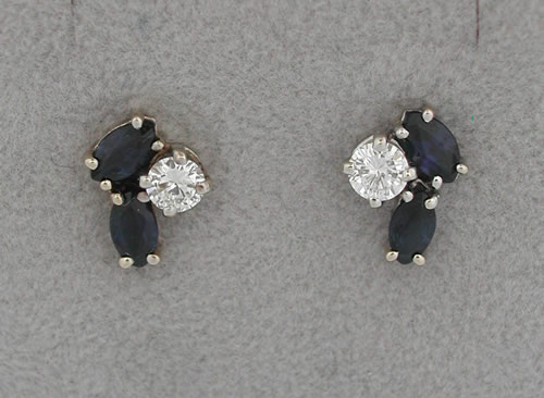 Boucles d'oreilles saphir diamant or gris 11