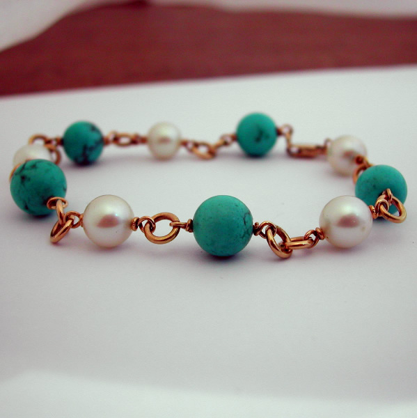 Bracelet or turquoise perles de culture 50