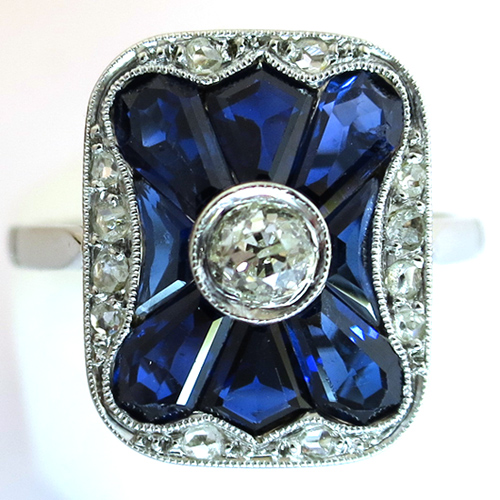 Bague diamants calibrs bleus diamants or gris 1476