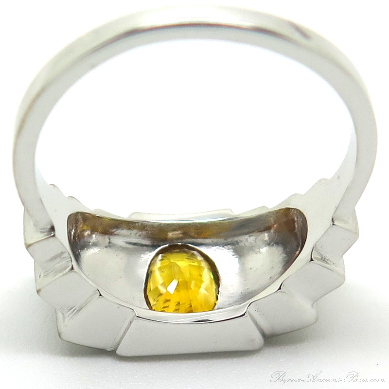 Bague en or blanc saphir jaune diamants C74 - Philomène Thébault