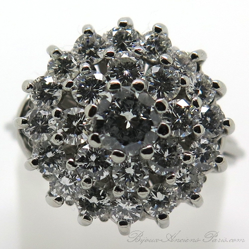 Bague de fiançailles en platine diamants vintage 1869