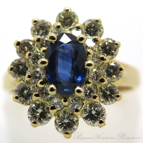Bague de fianailles vintage saphir diamants 1835