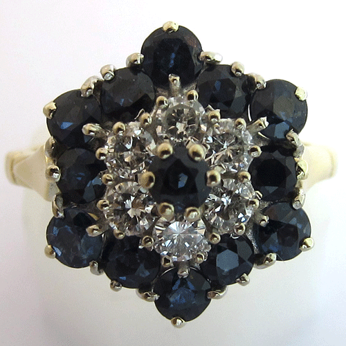 Bague fleur originale or saphir diamants 1379