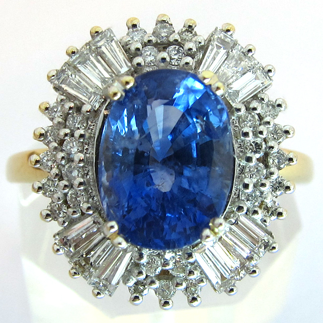 Bague marguerite or saphir bleu clair diamants 1441