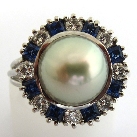 Bague or gris perle saphir diamant 847 - Bijou 1960