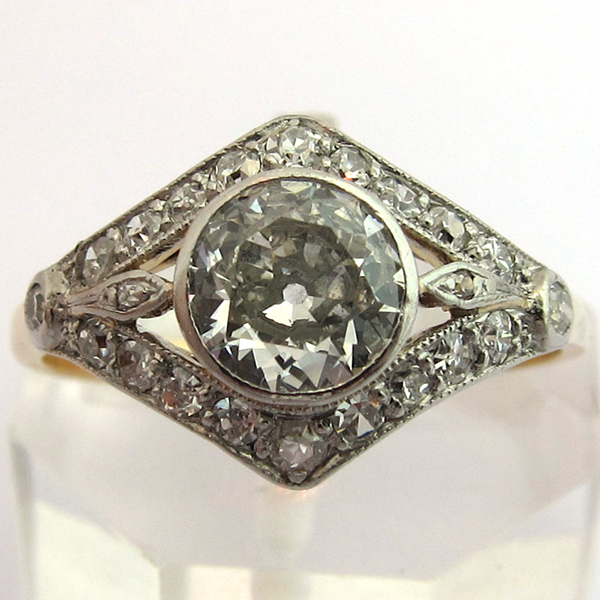 Bague diamants ancienne losange art dco or platine 1437
