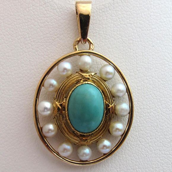 Pendentif ancien turquoise or rose 256