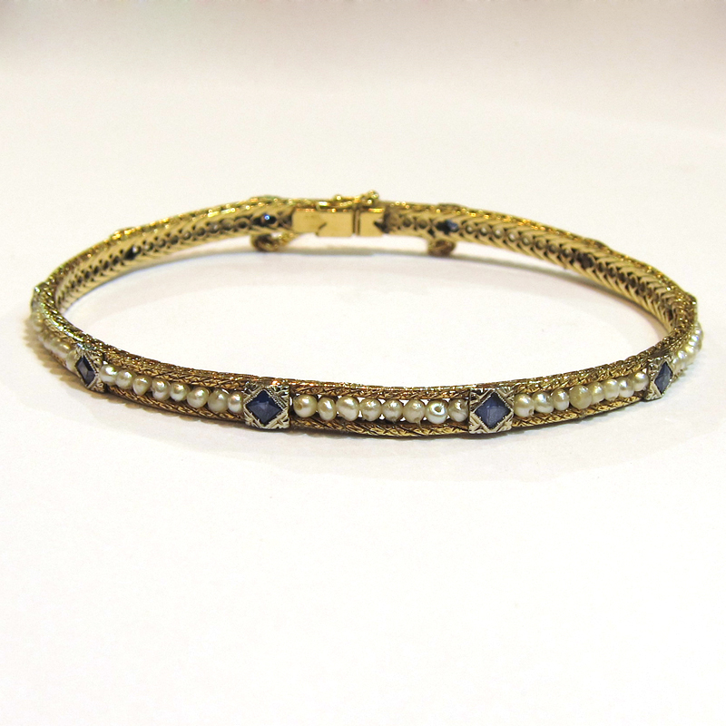 Bracelet ancien or perle saphir 143