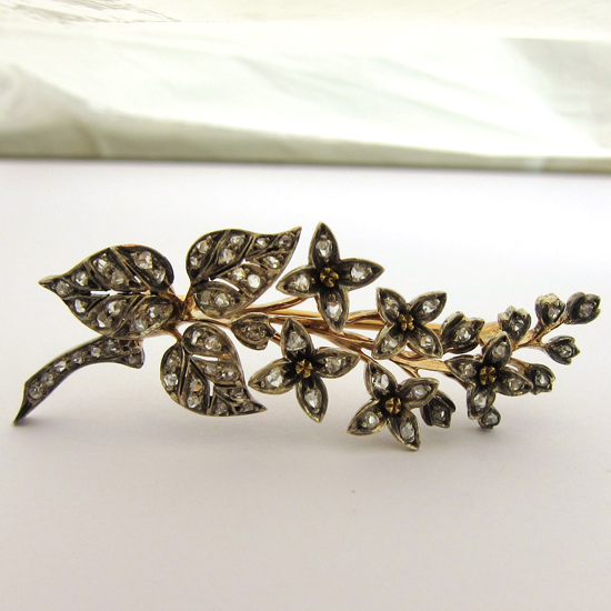 Broche ancienne or rose argent diamants 140