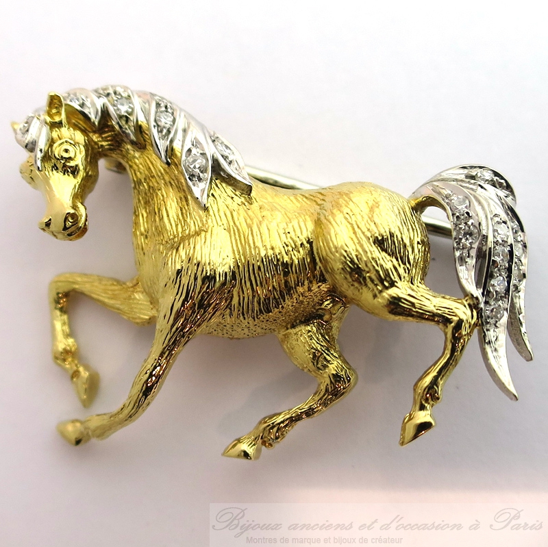 Broche cheval en or et diamants occasion 173