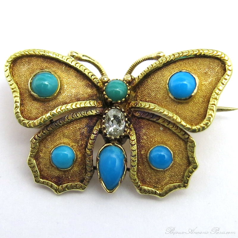 Broche papillon or turquoise diamant 205