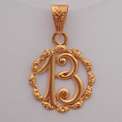 Pendentif or numro 13  Mdaille ancienne 122