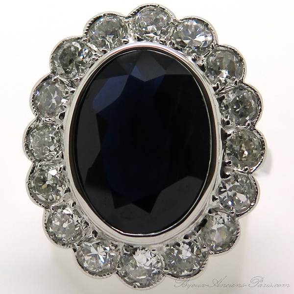 Bague Pompadour platine saphir diamants 1755