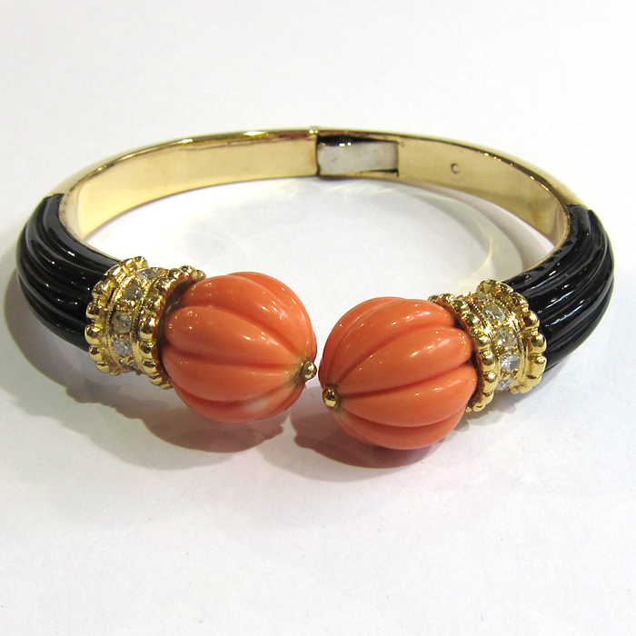 Bracelet or corail onyx diamant 138 - Bracelets vintage occasion