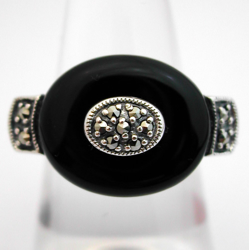 Bague argent onyx marcassite  197 - Bijou de style Art Dco