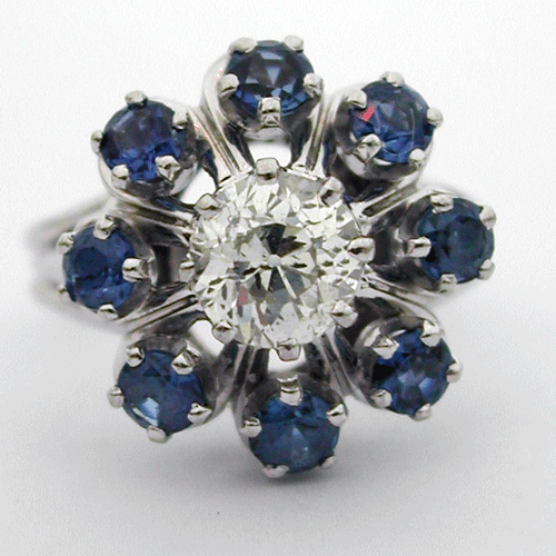 Bague diamant saphirs or platine  Fleur 355 - Tuileries