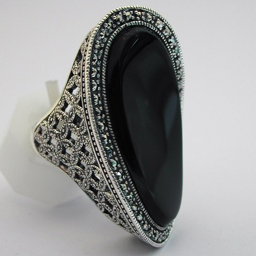 Bague argent onyx marcassites 269