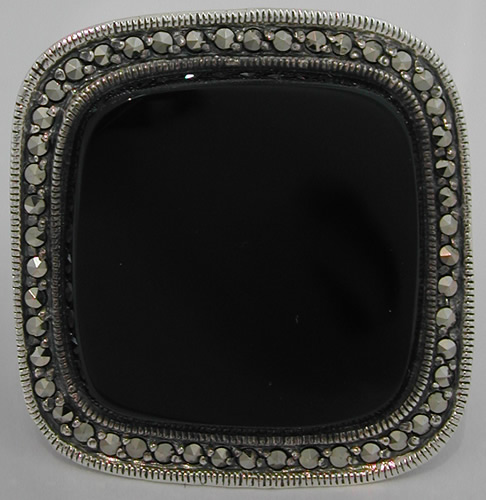 Bague argent onyx marcassites 52 - Style Art Dco