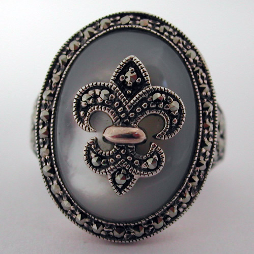 Bague argent nacre fleur de lys 74 - Chevalire hraldique