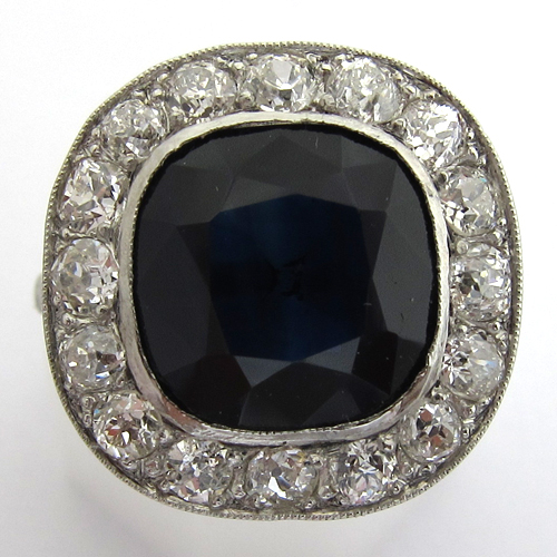 Bague ancienne platine saphir diamant 839 - Bijou art dco