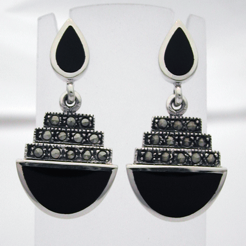 Boucles doreilles argent onyx marcassites 120