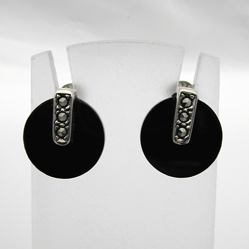 Boucles doreilles argent onyx marcassites 121