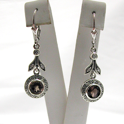 Boucles doreilles argent quartz fum 152