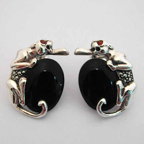 Boucles doreilles argent onyx  Panthre 64