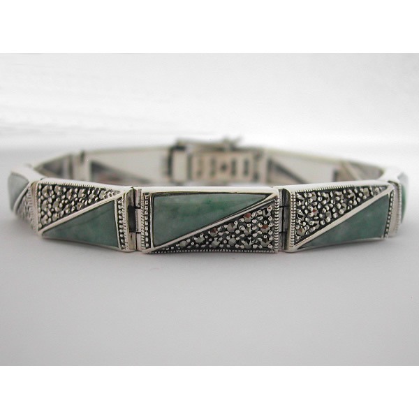 Bracelet argent jade marcassites 40 style Art Dco
