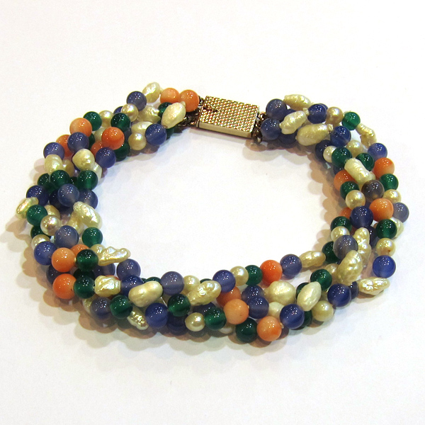 Bracelet corail calcdoine chrysoprase perles 128