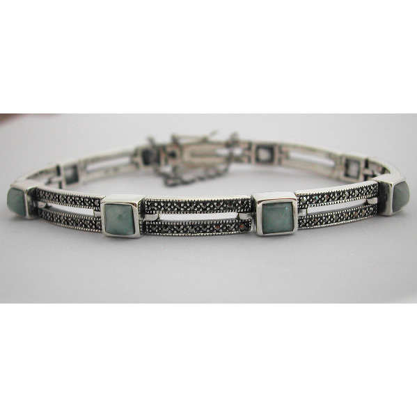 Bracelet argent jade marcassites 31 - Style Art Dco