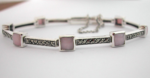 Bracelet argent opale rose marcassite 52 - Style Art Dco