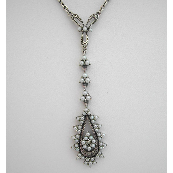 Collier argent perle de culture  46 - Bijou de style Art Nouveau