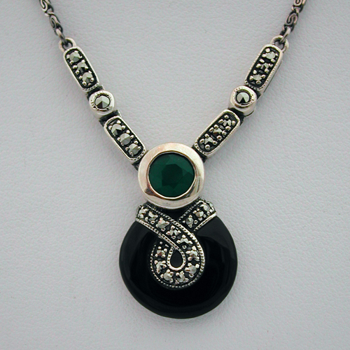 Collier argent agate onyx 85