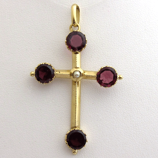 Pendentif or grenat 191 - Bijou religieux croix