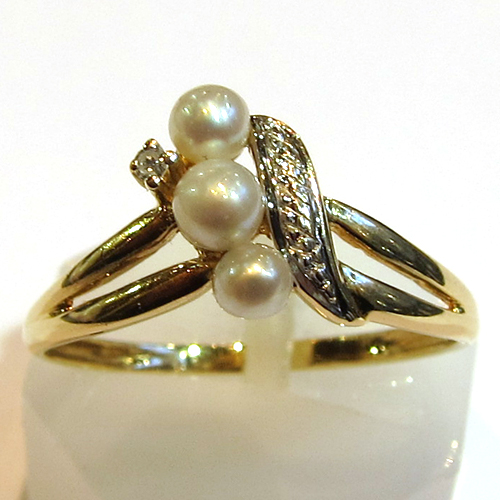 Bague or perles diamants 910 - Bijou d'occasion